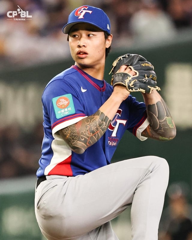 7일 체코전에서 30구를 던져 8일 한국전에 나설 수 없는 린위민. /사진=CPBL 공식 SNS