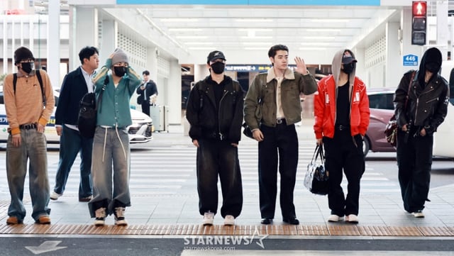 그룹 엔하이픈(ENHYPEN) 제이크, 정원, 선우, 성훈, 제이, 니키가 호주 일정 차 13일 오전 인천국제공항을 통해 출국하고 있다. 2026.03.13 /사진=임성균 tjdrbs23@