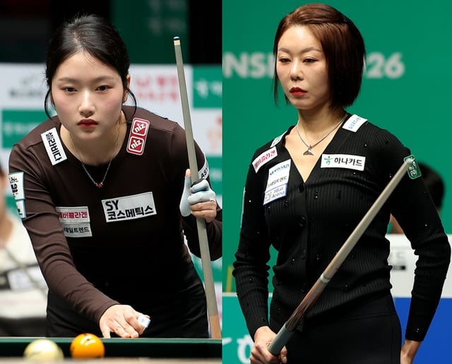 한지은(왼쪽)과 김가영이 15일 LPBA 월드챔피언십에서 격돌한다. /사진=PBA 투어 제공