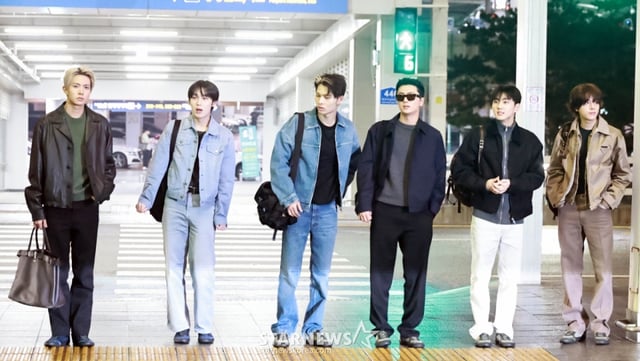 그룹 엔하이픈(ENHYPEN) 제이, 제이크, 희승, 선우, 정원, 니키가 '프라다 대만 행사' 일정 차 5일 오전 인천국제공항을 통해 출국하고 있다. 2026.02.05 /사진=임성균 tjdrbs23@