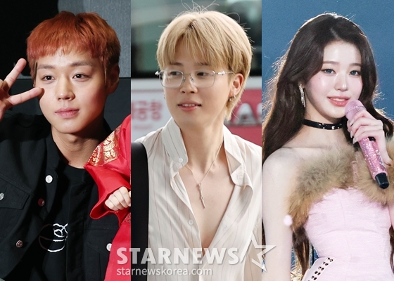 Wanna One Park Ji Hoon, Jimin (BTS) và Jang Won Young (từ trái sang) / Ảnh = Star News