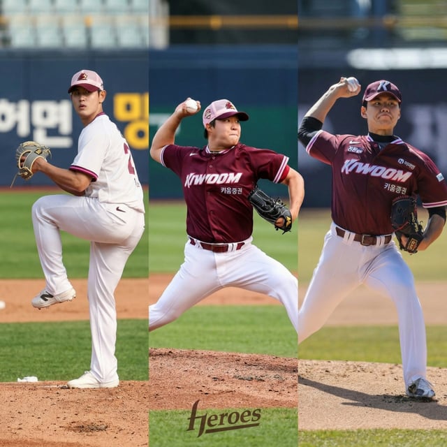(왼쪽부터) 조영건, 박주성, 김윤하. /사진=키움 히어로즈 제공 사진 AI 활용 합성