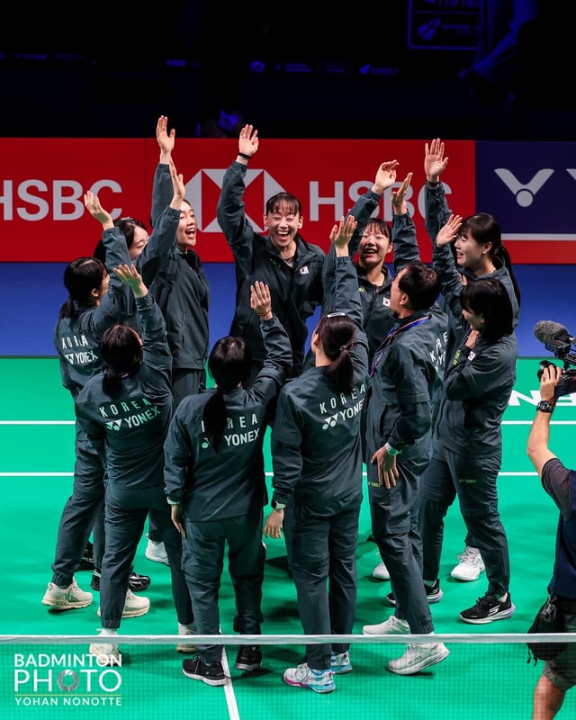  2026世界女子団体選手権大会（ウーバーカップ）決勝進出に成功した大韓民国の女子バドミントン選手たち。 /写真=大韓バドミントン協会提供