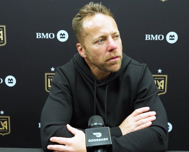 Marc Dos Santos speaks at a press conference after the match against San Diego FC in the MLS. /Photo=LAFC official video still