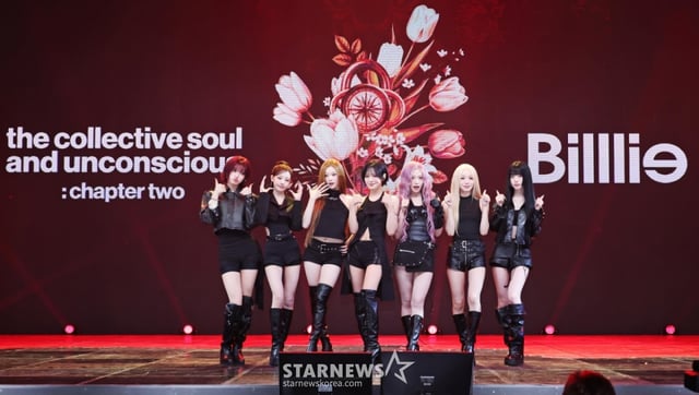 걸그룹 빌리(Billlie)가 6일 오후 서울 마포구 상암동 SBS 프리즘타워 공개홀에서 진행된 정규 1집 'the collective soul and unconscious: chapter two' 발매기념 쇼케이스에서 포즈를 취하고 있다. 이번 앨범에는 타이틀곡 ‘ZAP’을 비롯해 ‘$ECRET no more’, ‘TBD’, ‘B’yond me’, ‘SOUPASTA’, ‘OFF-AIR’ 등 신곡과 다양한 리믹스 트랙까지 총 12곡이 수록된다. /2026.05.06 /사진=이동훈 photoguy@