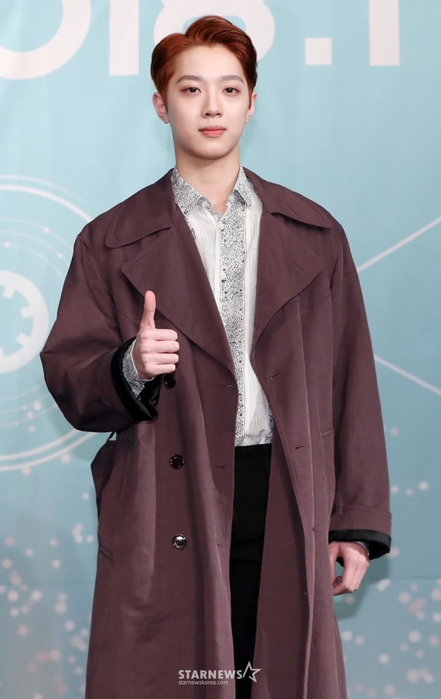 그룹 워너원 라이관린이 19일 오후 서울 영등포구 여의도 콘래드호텔에서 진행된 첫 정규앨범 '1¹¹=1 (POWER OF DESTINY)' 기자회견에 참석해 포즈를 취하고 있다. 2018.11.19