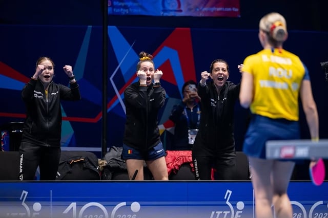 The Romanian women's Tak Gu (CEO) team. /Photo=International Table Tennis Federation official SNS