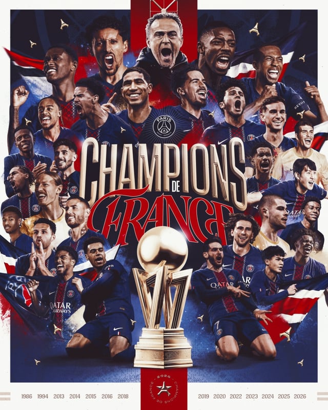 2025-2026 프랑스 프로축구 리그1 우승을 차지한 파리 생제르맹(PSG). /사진=PSG SNS 캡처