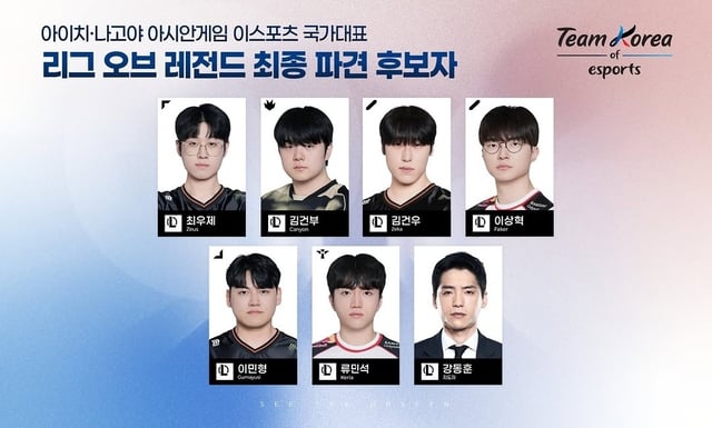 아이치·나고야 아시안게임 이스포츠 국가대표 리그 오브 레전드 최종 파견 명단. /사진=한국e스포츠협회