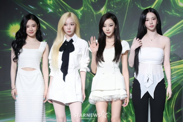 Girl group aespa poses during a press conference held at the Sofitel Ambassador Hotel in Songpa-gu, Seoul, on the afternoon of the 28th to commemorate the release of their second full-length album 'Lemonade'. /2026.05.28 /Photo=Lee Dong-hoon photoguy@