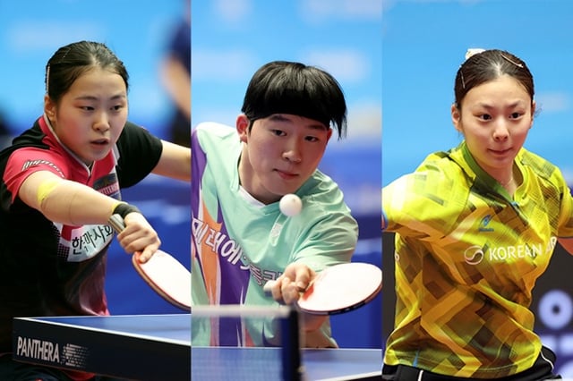 From left: Lee Da-eun, Park Gyu-hyun, Park Ga-hyun. /Photo=Korea Table Tennis Association