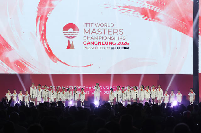 XIOM2026江陵世界マスターズ卓球選手権大会開幕式の様子。 /写真=大会組織委員会提供