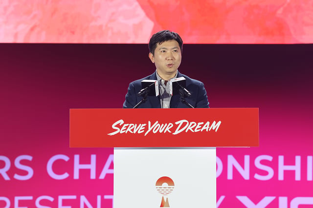 XIOM2026江陵世界マスターズ卓球選手権大会の祝辞を述べている柳承敏大韓体育会長。 /写真=大会組織委員会提供