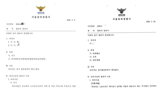 황희찬 측이 서울송파경찰서로부터 받은 불송치 결정서. /사진=황희찬 소속사 제공