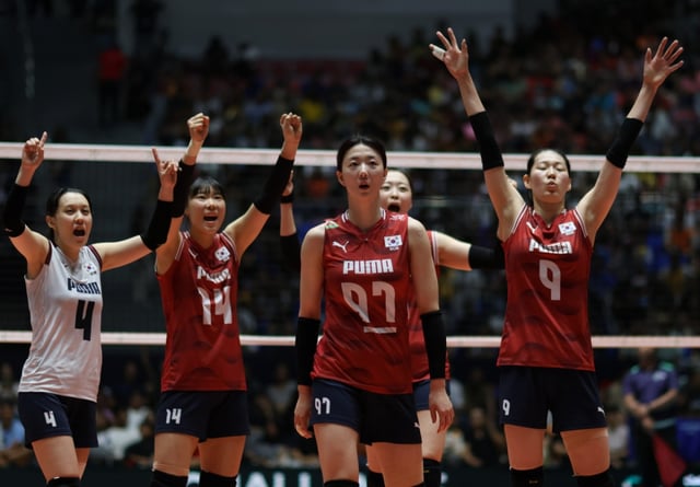 カン·ソフィ（中央）ら大韓民国女子バレーボール代表チームの選手たち。 /写真=AVC提供