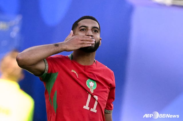 モロッコのFWイスマエル·サイバリが、北中米W杯第1戦のブラジル戦でゴールを決めて喜んでいる。 /AFPBBNews=ニュース1