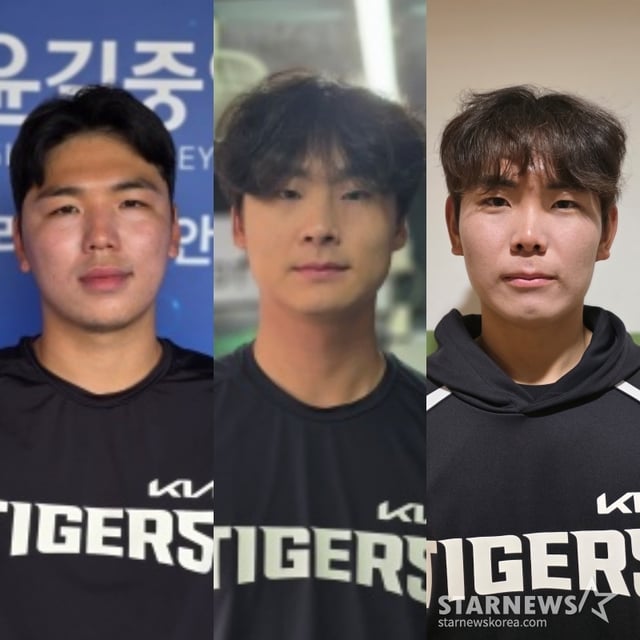From left: KIA 7th-round pick Hwang Dong-ha, 5th-round pick Kwak Do-gyu, and 10th-round pick Sung Young-tak. /Photo=Reporter Kim Dong-yun