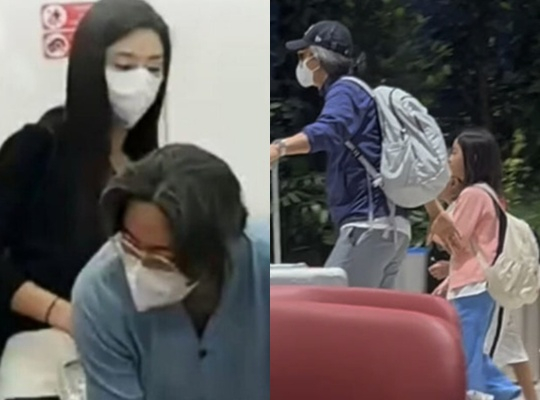 배용준 박수진 부부와 포착된 딸 /사진= SNS