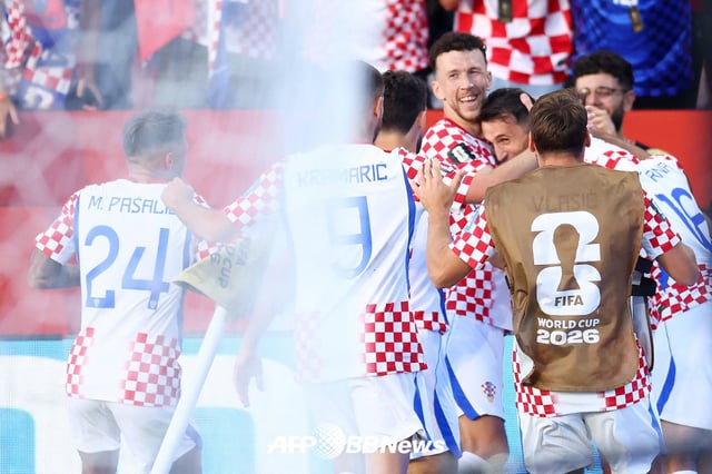 Croatian players celebrate after scoring in the second half during the Group L second match of the 2026 FIFA North, Central America and Caribbean (CONCACAF) World Cup against Panama. /AFPBBNews=NEWS1