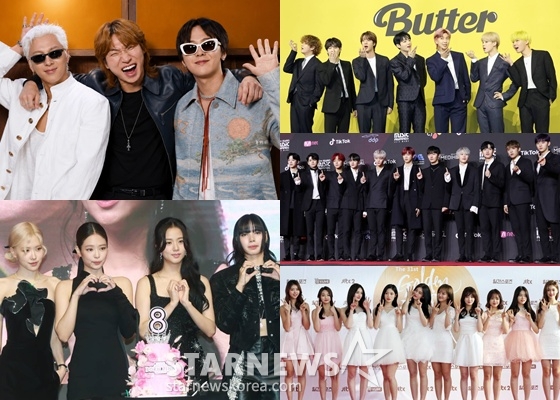 (시계방향) 빅뱅, 방탄소년단, 워너원, 아이오아이, 블랙핑크/사진=챗 GPT 활용 AI 이미지(빅뱅), 스타뉴스