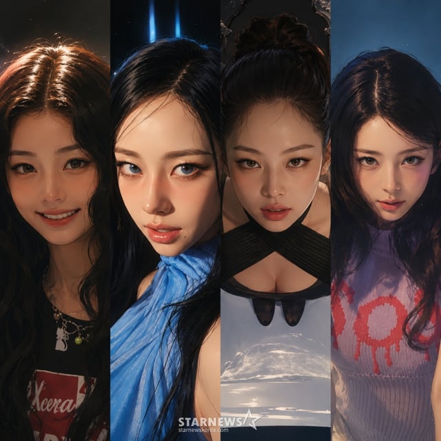 아일릿 원희(왼쪽부터), 에스파 카리나, 블랙핑크 제니, ITZY 유나 /사진=AI 활용 이미지(챗GPT)