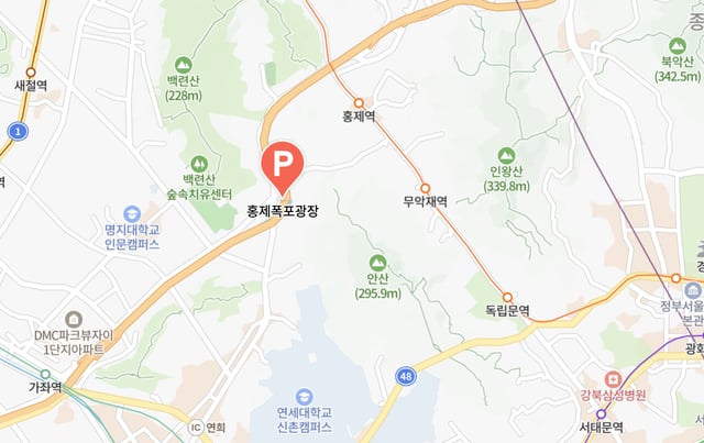 홍제폭포와 주변 지도