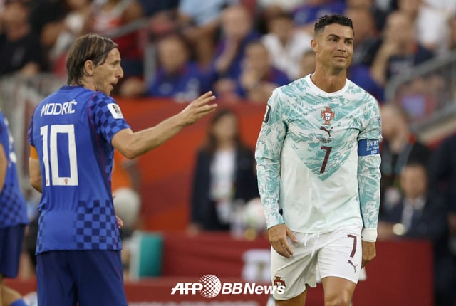 Luka Modrić and Cristiano Ronaldo clashed during the 2026 FIFA North American World Cup Round of 32 match between Portugal and Croatia at Toronto Stadium in the U.S. on the 3rd. /AFPBBNews=NEWS1