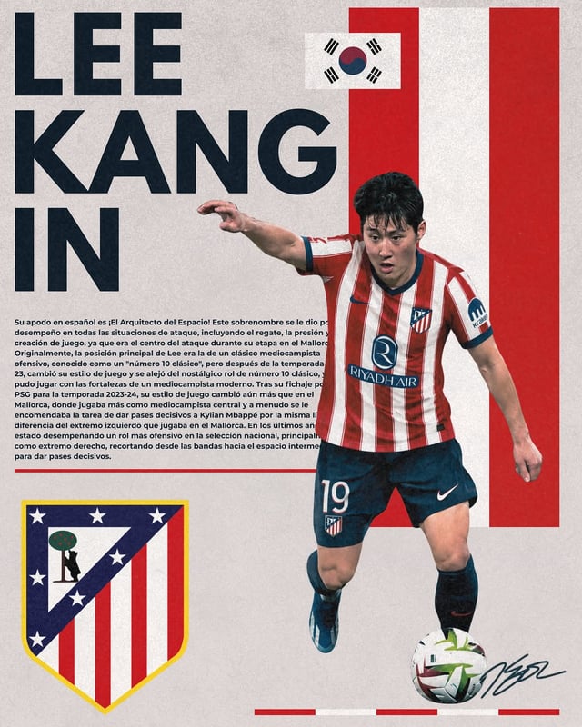 Composite image of Lee Kang-in of Paris Saint-Germain moving to Atletico Madrid. /Photo=Atletico SNS screenshot