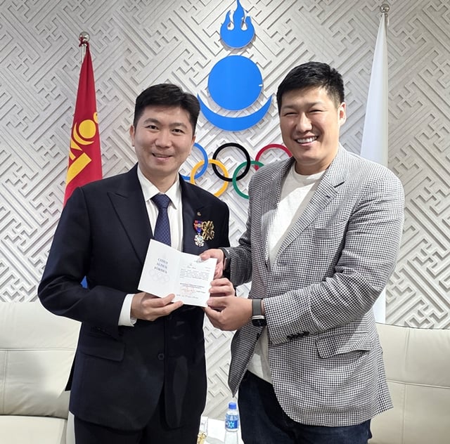 유승민 회장(왼쪽)과 바투식 몽골올림픽위원회 위원장. /사진=대한체육회