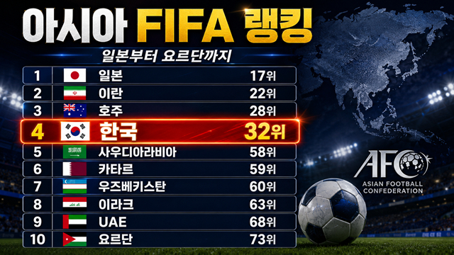 アジア諸国FIFAランキング。 /写真=AI制作イメージ。