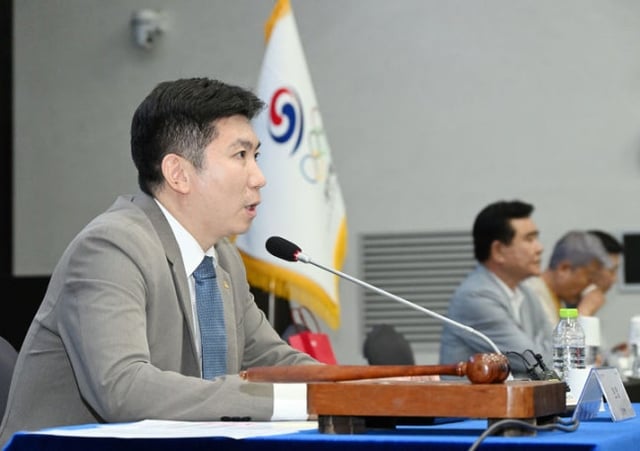Yoo Seung-min, president of the Korean Sports Council, speaks at the 2026 Lim Si-dae (Rep.) general assembly held at Olympic Parktel in Songpa-gu, Seoul on the 16th. / Photo=Korean Sports Council provided
