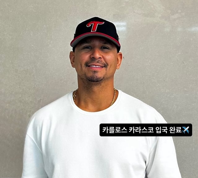 Kara Scoco llegó al aeropuerto de Incheon. /foto=Redes sociales oficiales de LG Twins