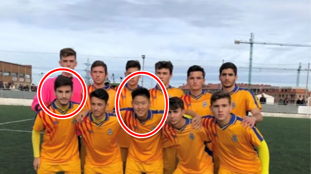 Alex Baeña (red circle on the left) and Lee Kang-in (red circle in the center), who played together during their childhood. /Photo=Atletico Madrid capture