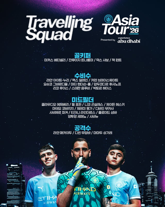 Plantilla del Manchester City para la gira asiática. /foto=Captura de las redes sociales de Man City