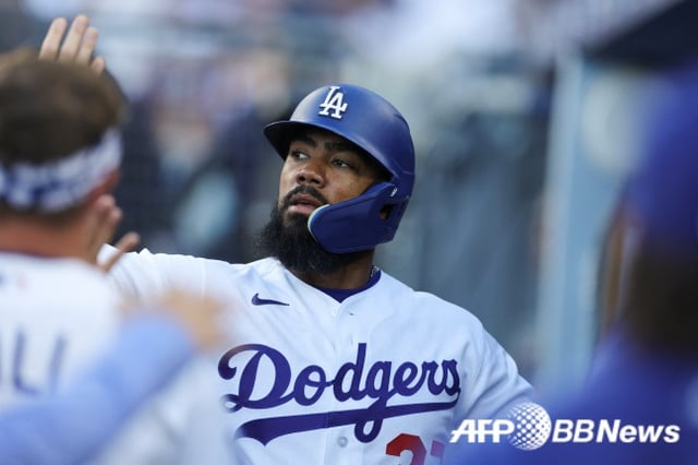 LA Dodgers Teoscar Hernandez. /AFPBBNews=NEWS1