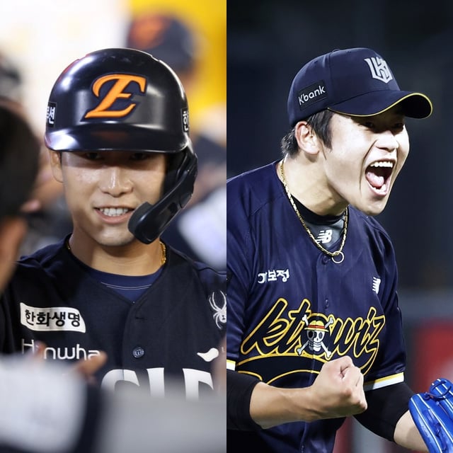 Park Jung-hyun (izquierda) de Hanwha y Park Young-hyun de KT. Park Jung-hyun es el mayor de tres hermanos; Park Young-hyun, el segundo. /foto=KT Wiz, Hanwha Eagles