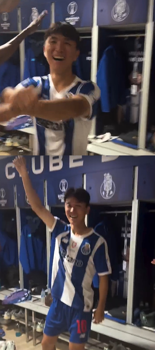 Hwang In-beom, quien bailó el "Gangnam Style" en el vestuario del FC Porto. /foto=Redes sociales de Borja Sánchez, delantero del FC Porto.