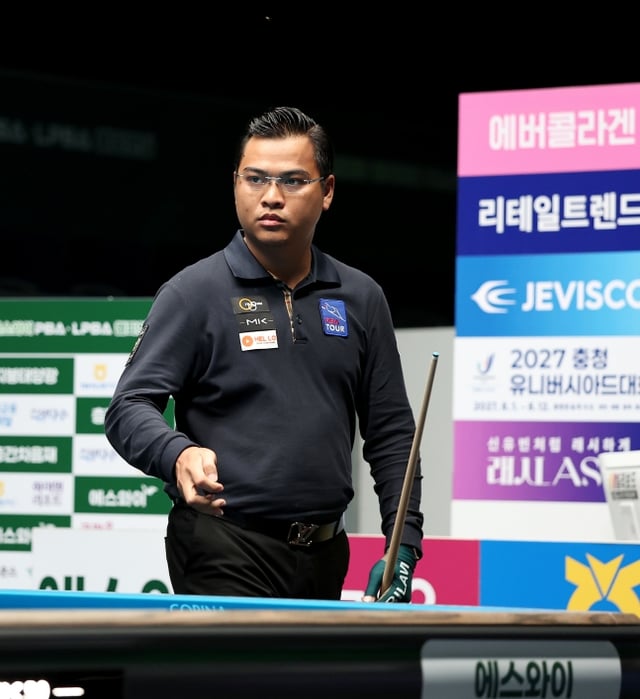 T.응우옌이 3일 경기도 고양시 '고양 킨텍스 PBA 스타디움'에서 열린 프로당구 2026-2027시즌 3차 투어 '친환경 건축자재 에스와이 PBA-LPBA 챔피언십' PBA 결승에서 스트로크를 준비하고 있다. /사진=PBA 투어 제공