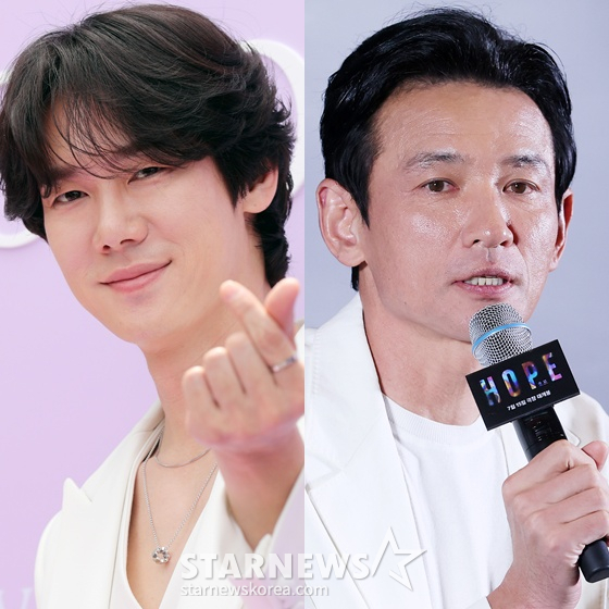 De izquierda a derecha: Yoo Yeon-seok, Hwang Jung-min /foto=StarNews DB