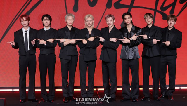 (Seoul=NEWS1) Reporter Kwon Hyun-jin = Stray Kids members Lee Know (from left), Han, I.N, Felix, Bang Chan, Hyunjin, Seungmin, and Changbin pose at a press conference for the release of their new mini-album 'THIS & THAT' held on the 6th at Conrad Seoul in Yeongdeungpo-gu, Seoul. 2026.8.6/NEWS1 Copyright © NEWS1. All rights reserved. Unauthorized reproduction and redistribution, and use for AI training are prohibited. /Photo=NEWS1) Reporter Kwon Hyun-jin