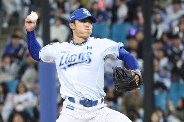 2026 신한 SOL KBO리그 삼성 라이온즈 대 SSG 랜더스 경기가 22일 대구 삼성라이온즈파크에서 열렸다. 삼성 미야지가 역투하고 있다. /사진=김진경 kim.jinkyung@