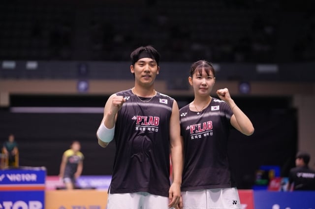 韓国混合ダブルスの金ジェヒョン(左)とチャン·ハジョン。 /写真=大韓バドミントン協会提供