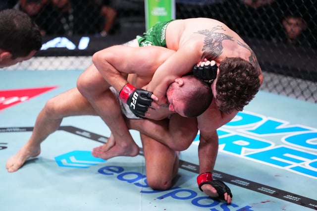 살킬드(위)가 감롯에게 초크를 시도하고 있다. /사진=UFC 제공