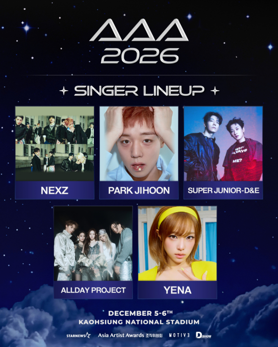 NEXZ / Photo=JYP Entertainment, Park Ji-hoon / Photo=YY Entertainment, Super Junior D&E / Photo=Ode Entertainment, ALLDAY PROJECT / Photo=Double Black Label, Choi Ye-na / Photo=YH Entertainment