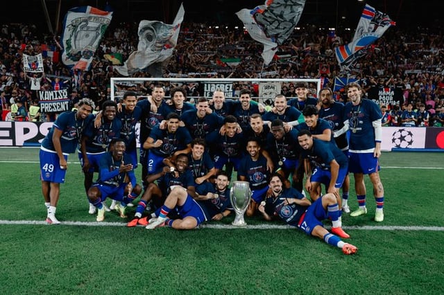 Paris Saint-Germain players celebrate after winning the 2026 UEFA Super Cup. /Photo=Paris Saint-Germain official social networking service (SNS)