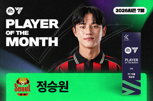 프로축구 K리그 7월 이달의선수상 영예를 안은 FC서울 정승원. /사진=한국프로축구연맹 제공