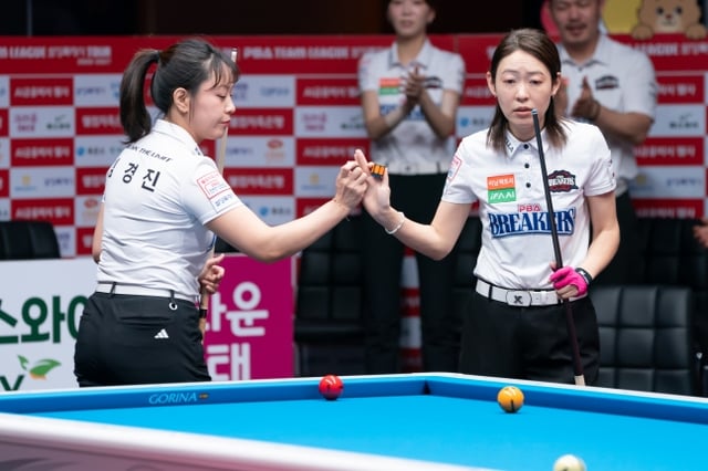 Breakers Hidaka Ori (right) and Im Kyung-jin. /Photo=PBA Tour provided