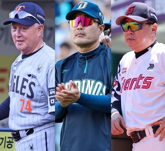 左から金ギョンムン(ハンファ)、李ホジュン(NC)、金テヒョン(ロッテ)監督。 /写真=各球団