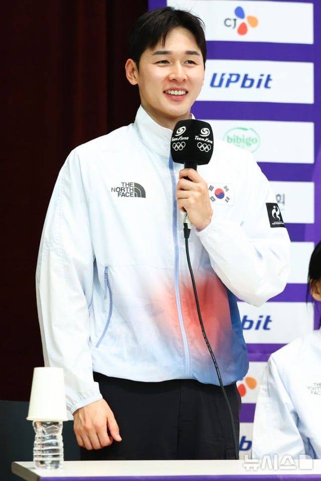 남자 근대5종 전웅태가 20일 오후 충북 진천 국가대표 선수촌에서 열린 2026 아이치·나고야 아시안게임 D-30 미디어 데이에서 발언하고 있다. /사진=뉴시스