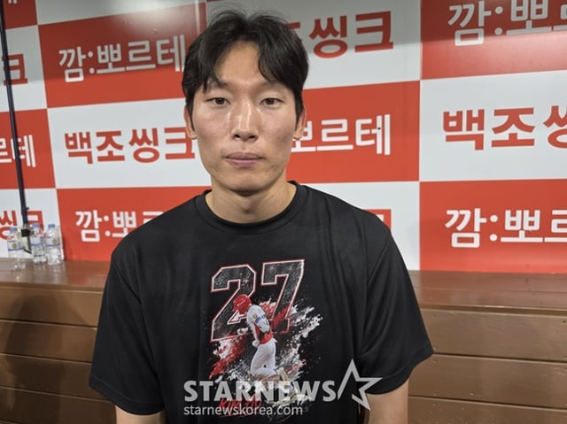 21일 키움 히어로즈전을 끝난 뒤 취재진과 만난 김호령. /사진=박수진 기자